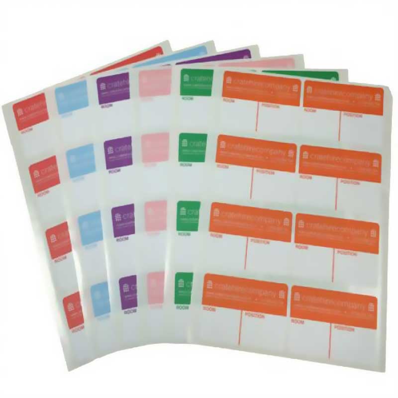 Low-tack, removable furniture and crate labels