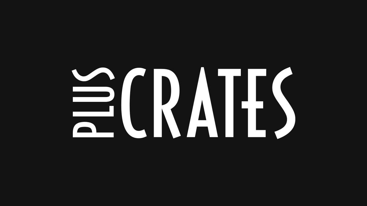 Pluscrates white logo on black